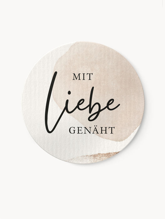 Mit Liebe genäht - Aufkleber, Beige